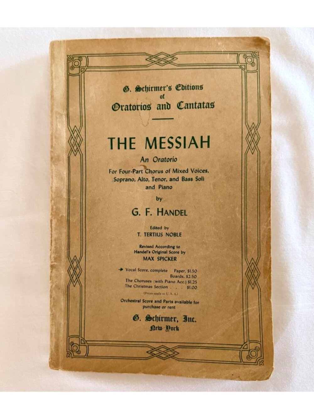 Vintage 1912 Handel Messiah Vocal Score Schirmer SATB Choral Book